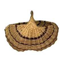 Two Toned Farmhouse Wicker Buttocks Large Basket Gathering Primitive Weave