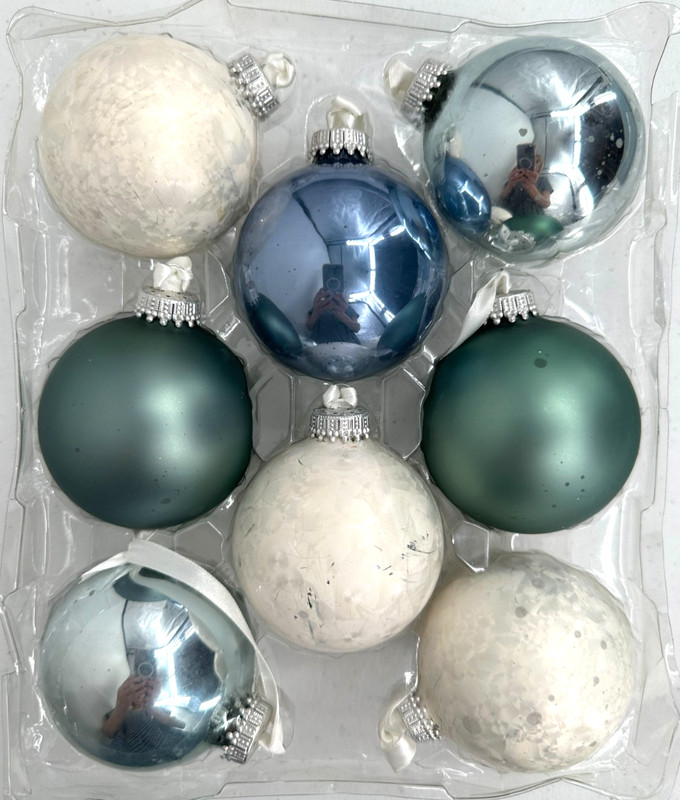 Jaclyn Smith Midnight Clear Glass Christmas Ornaments Set Of 8 Blue Green White
