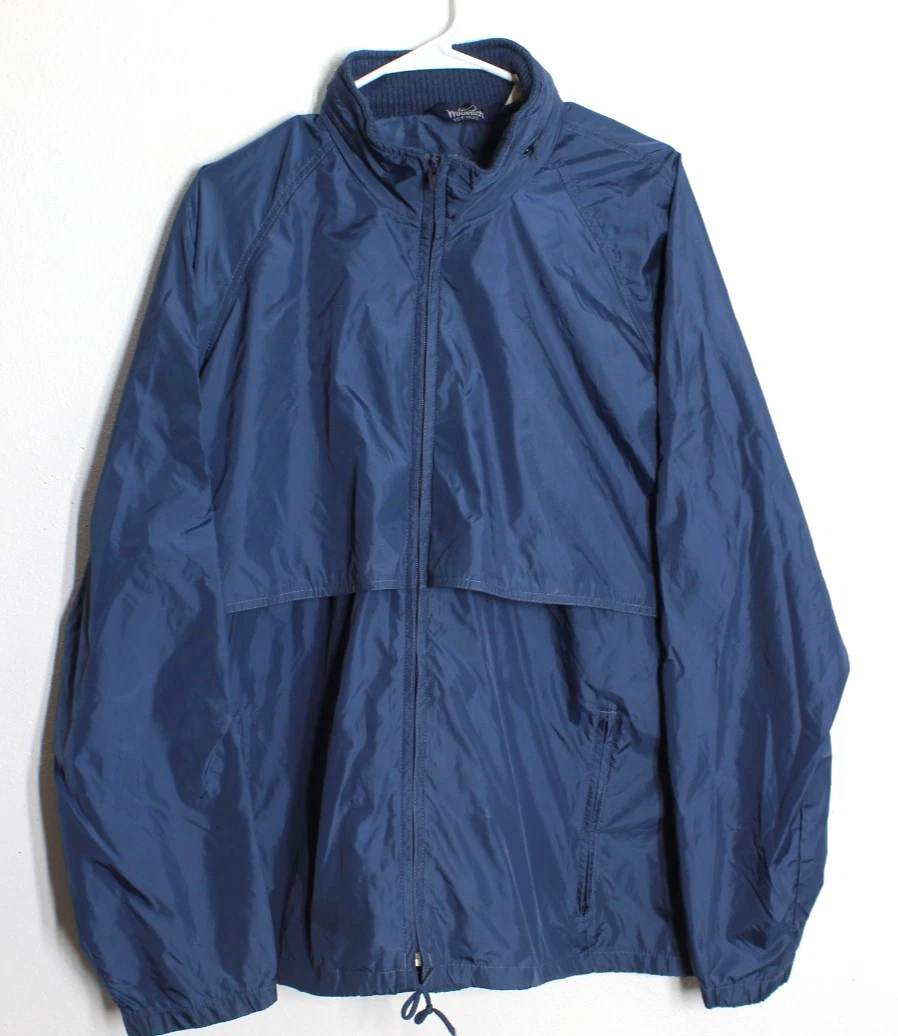 Mens Large - WOOLRICH Lightweight Navy Windbreaker Jacket with Hidden Hood