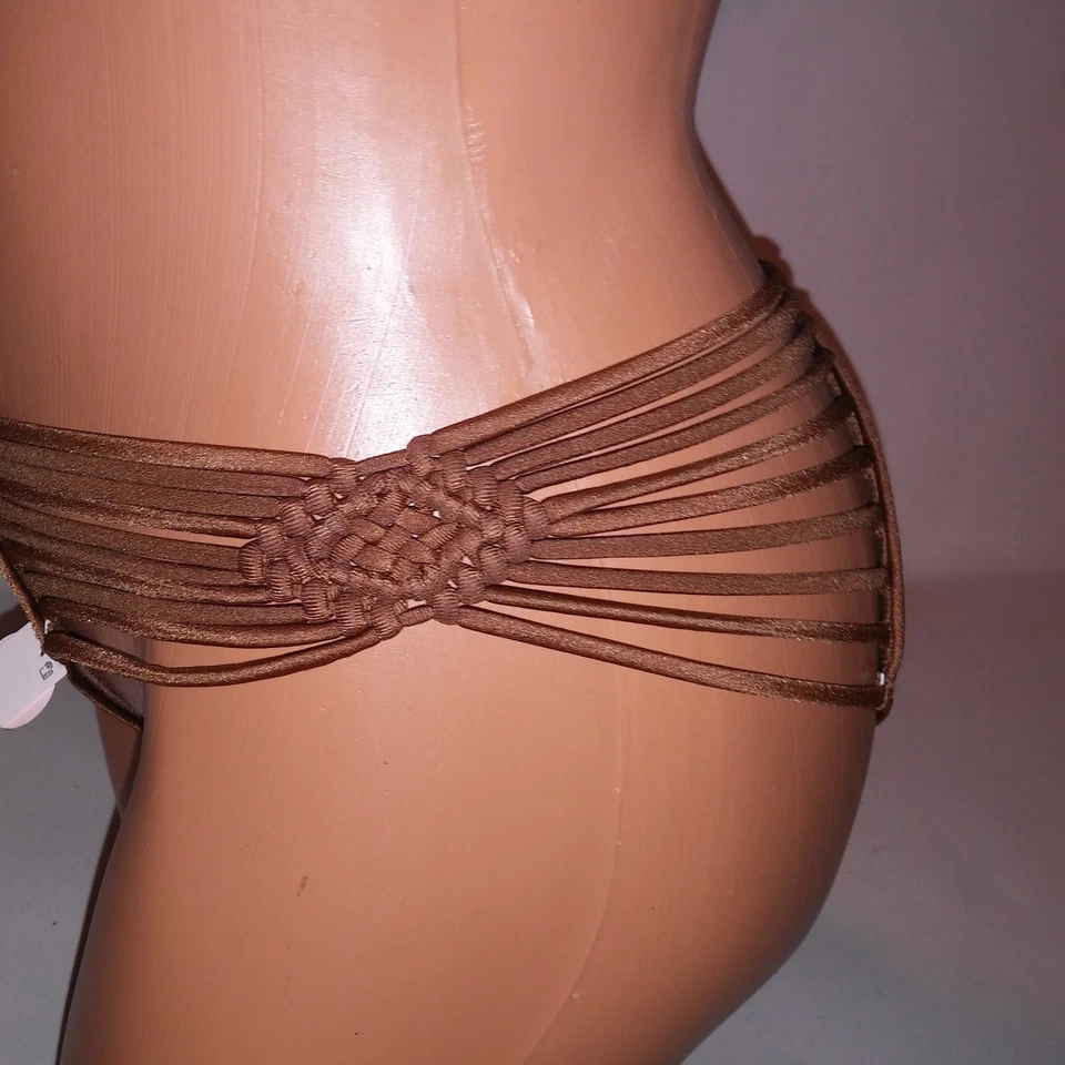 Bikini de Natación Victoria's Secret XL Top Medio Inferior Marrón Tostado Macramé Sólido Nuevo Foto 4 de 4