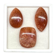 3 Pcs Natural Sunstone 27-33mm Glossy Orange Loose Cabochon Gemstones Lot