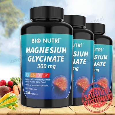 Magnesium Glycinate 500mg - 240 Capsules For Sleep Stress Relief Support Bone US