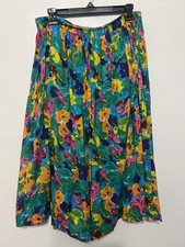 Vintage Blue Cabana Colorful Cotton Tropical Peasant Skirt L Single Stitch