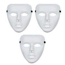 3 Pcs Halloween Mask,White Blank Full Face Plastic Plain Masks for White
