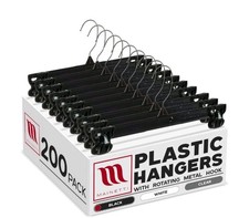 12 Inch Recycled Black Plastic Hangers - Heavy Duty, Pants  Skirts, 200 Pack