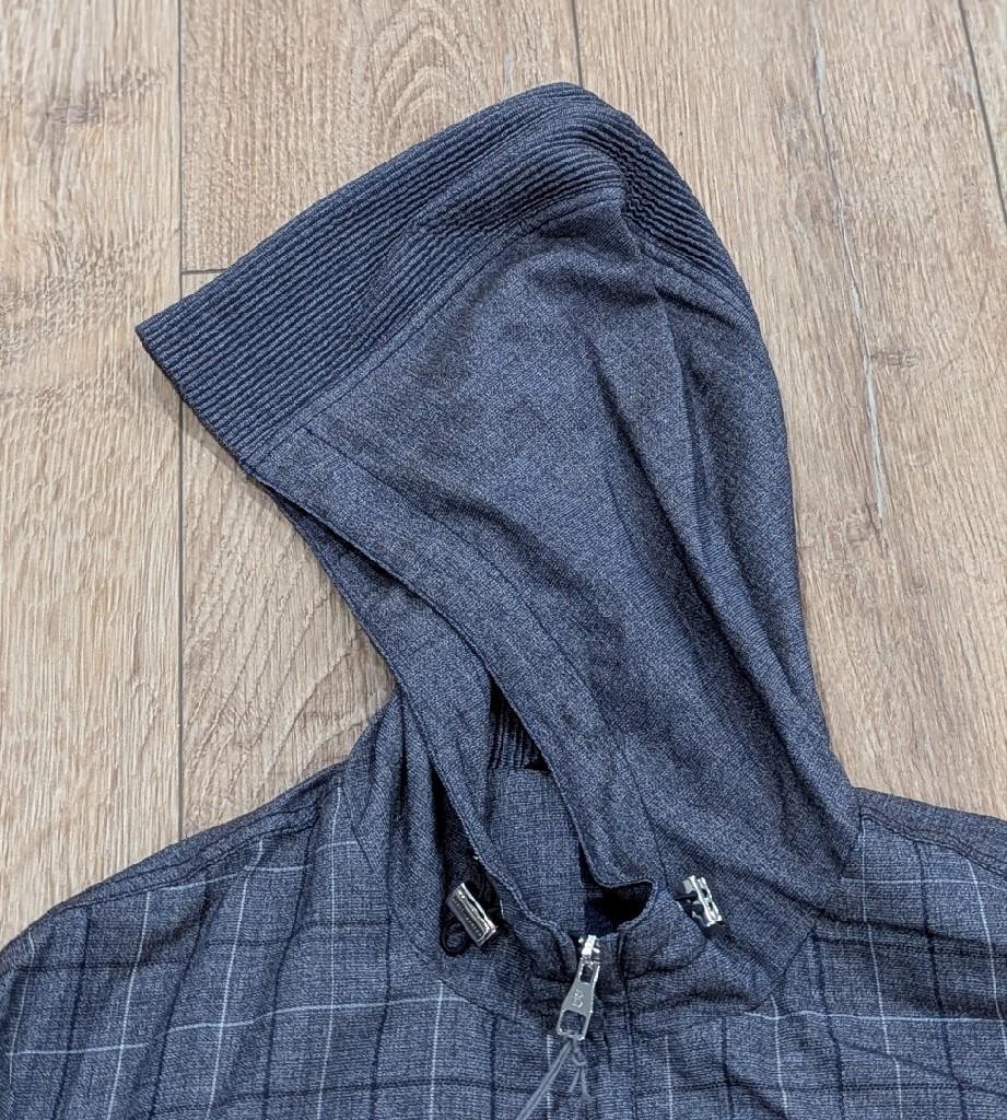 $1990 Mens Brett Johnson Virgin Wool Check Windbreaker Jacket Navy 52 US 42 - second product detail image