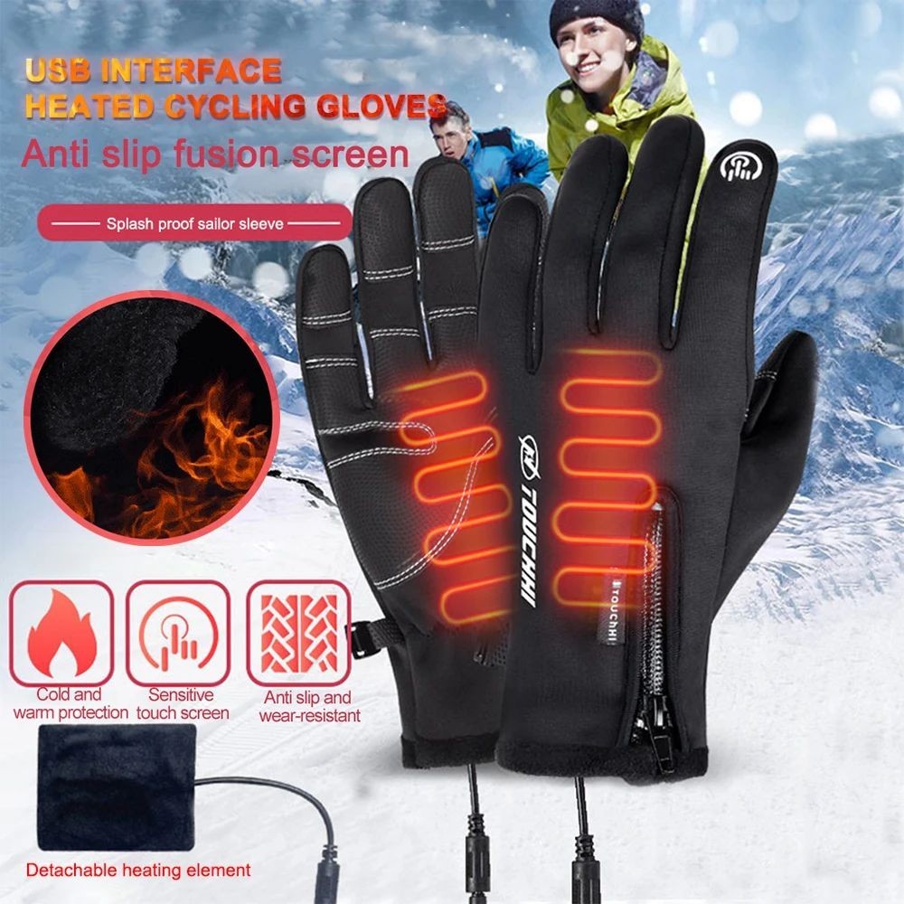 Gants chauffants anti mains gelées électriques et étanches en nylon noir