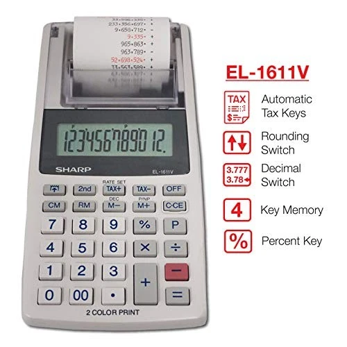 Sharp EL-1611V Handheld Printing Calculator with Tax Functions - Image 3 of 4