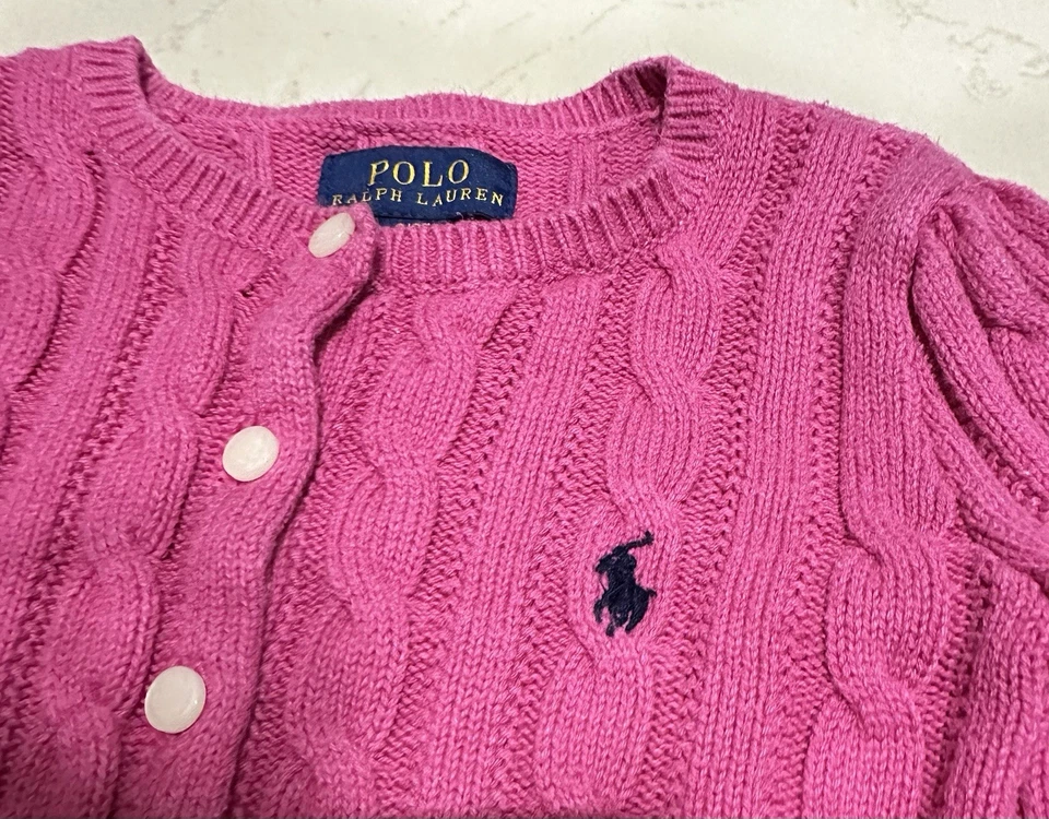 Cárdigan suéter tejido con cable amarillo para niñas pequeñas Polo Ralph Lauren talla 2T Foto 2 de 3