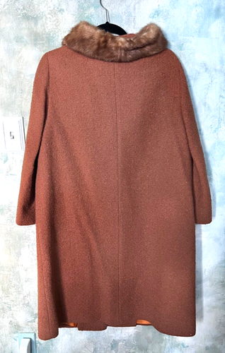 Vintage 50's Brown Wool Coat with Fur Collar by Mary Hawkins Sz. S/M - Picture 6 of 13