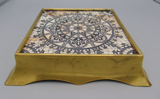 ANTIQUE ART NOUVEAU TILE & BRASS TEAPOT STAND / TRIVET