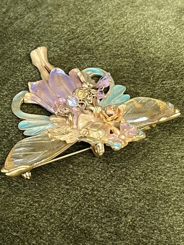 Kirks Folly Brooch Primrose Gold Tone Beads Charms Pearl Pink Blue Pin - Picture 10 of 13