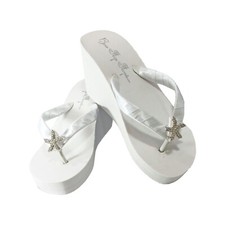 High White or Ivory Wedge Vintage Flower Flip Flops- Bridal - FREE SHIPPING 