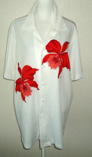 Vtg 1950-60s Alfred Shaheen Disco Hawaiian Men's White Shitt Red Floral Signatur