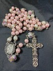 PINK GLASS FLORAL BEADED ROSARY 30"NECK OPENING — photo 1