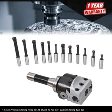 3 Inch Precision Boring Head W/ R8 Shank 12 Pcs 3/4" Carbide Boring Bars Set