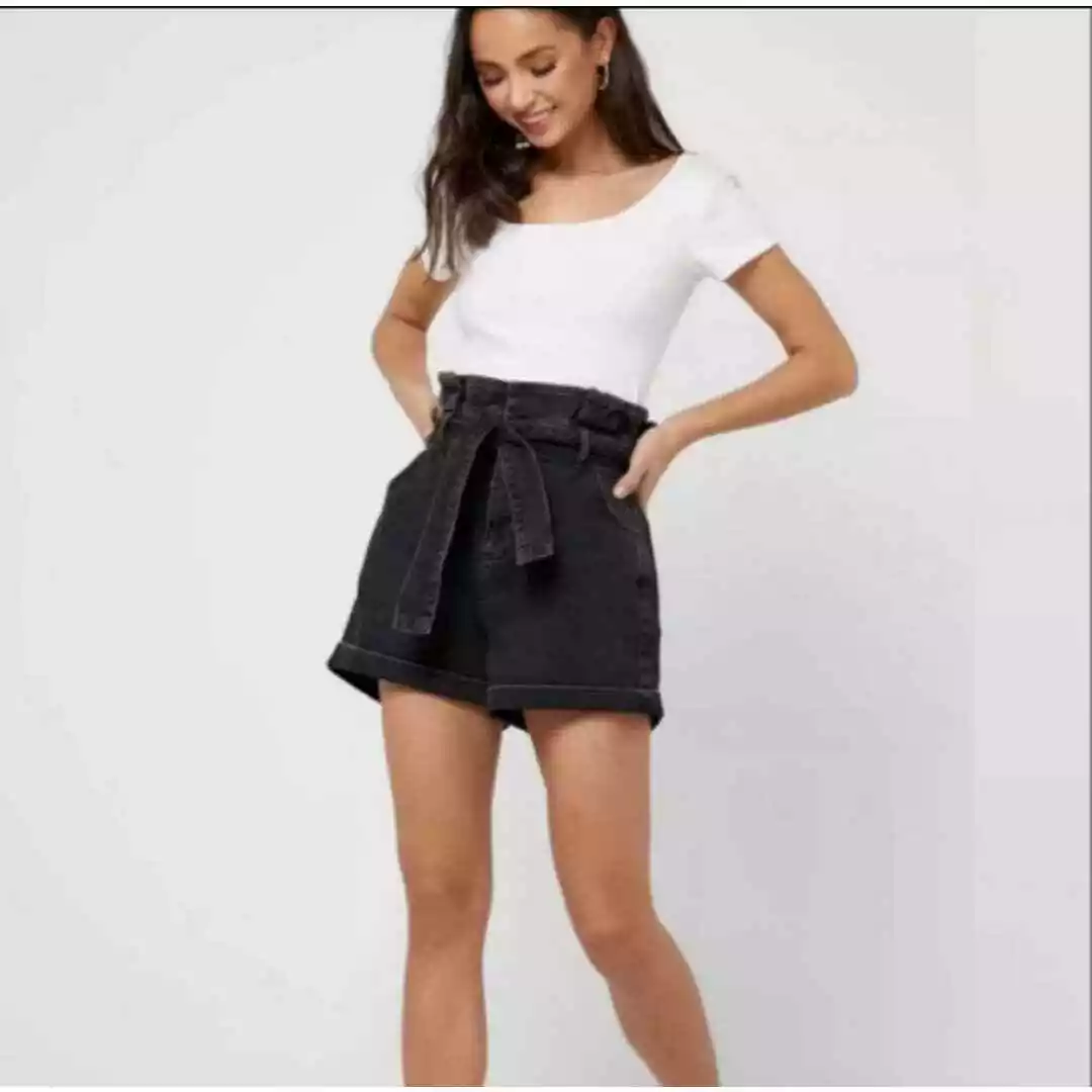 TOPSHOP MOM HIGH WAISTED PAPER BAG BLACK DENIM JEAN 100 COTTON