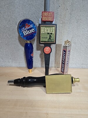 VTG Lot 4x Beer Tap Handle Labatt Blue Bud Light Great Divide IPA Hercules Knob