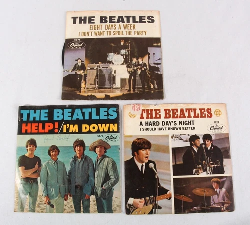 The Beatles 45 rpm Single, Lot of 3 w Picture Sleeves, VG, Hard Day's Night +