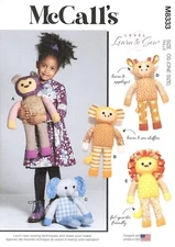 McCall's M8333 LEARN TO SEW Plush Bear, Elephant, Monkey, Giraffe, Lion UNCUT