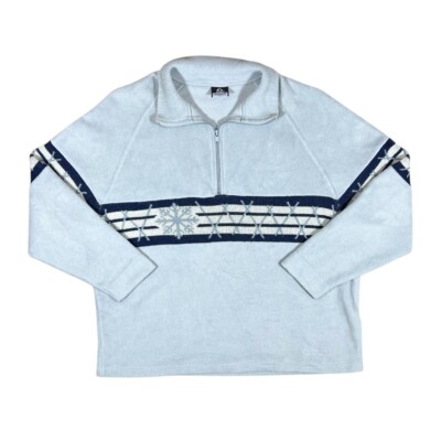 Vintage ACTIVE SWISS DESIGN Snowflake Panel 1/2 Zip Fleece Sweatshirt Large XL