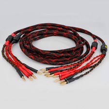 Pair 12AWG Bi-Wire HiFi Speaker Cable OCC Single Crystal Copper Loudspeaker Wire