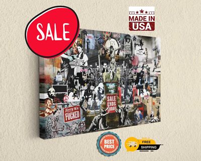 Banksy Canvas Print Collage Art Ready To Hang Wall Decor Home Decor