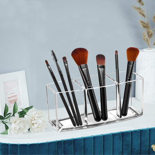 Clear Acrylic Makeup Brush Organizer with 3 Slots for Cosmetic Storage - Picture 5 of 7