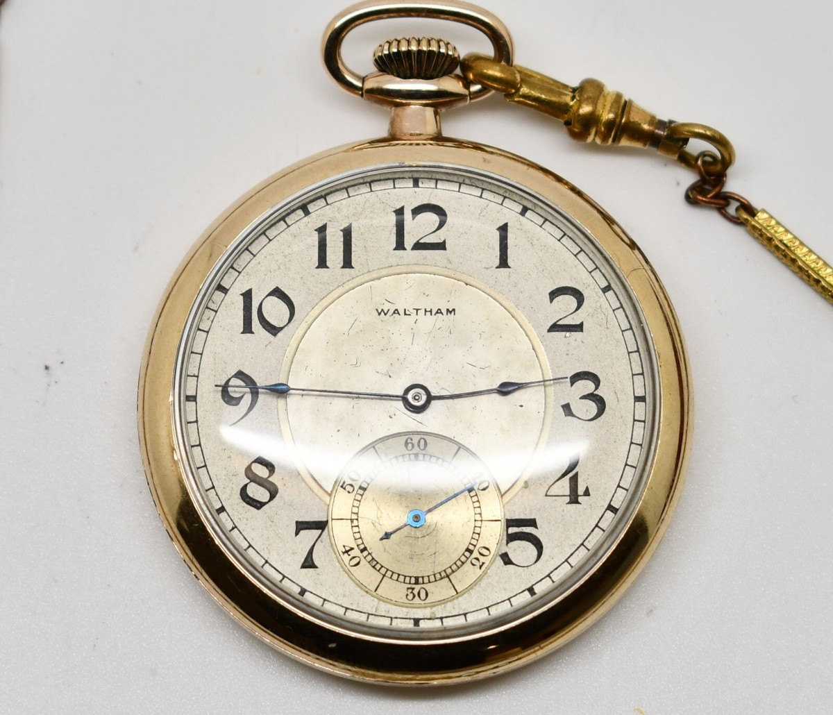 1917 Waltham 17 Jewel Openface Pocket Watch Fob w Gold Filled