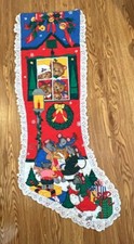 GIANT 40-inch Christmas Stocking Cotton Lace Trim Cats  Mice On Both Sides 40  