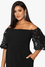 Xscape Womens Black Applique Off-The-Shoulder Dressy Jumpsuit, Size 18W