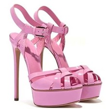 Womens Fashion Summer Peep Toe Ankle Strap Sandals Pumps High Heels Dress Shoes