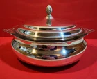 Vintage Pyrex 2qt Glass Serving Dish & Sheffield Silverplate Server Set