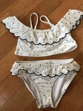 Janie Jack Bathing Suit 8 White Black Polkadot Swim Bikini Two Piece Ruffle