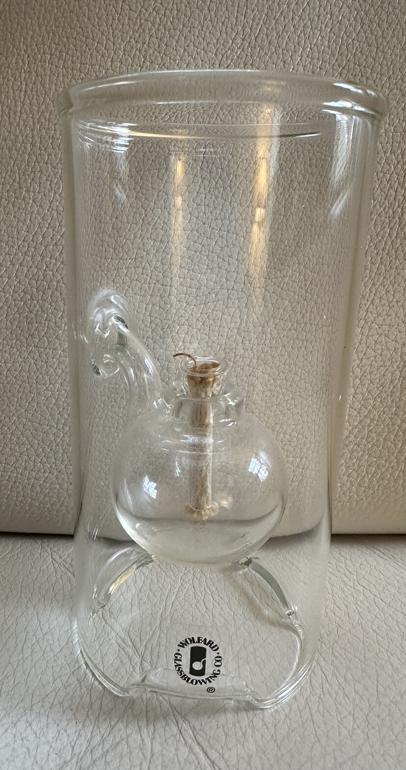 Vintage Wolfard Glass Blowing Company Hand Blown 6" Glass Oil Lamp