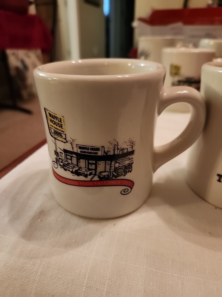 Vtg. Waffle House Logo Diner & America The Beautiful Coffee Mugs HEAVY