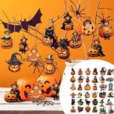12pcs/pack Halloween Mini Tree Ornaments Kinds Of Wooden Pumpkin Decor