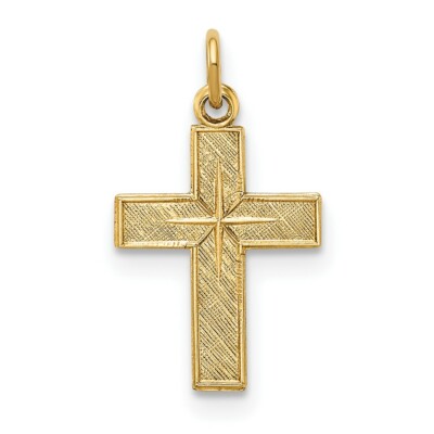 14K Yellow Gold Polished & Textured Solid Star Cross Charm