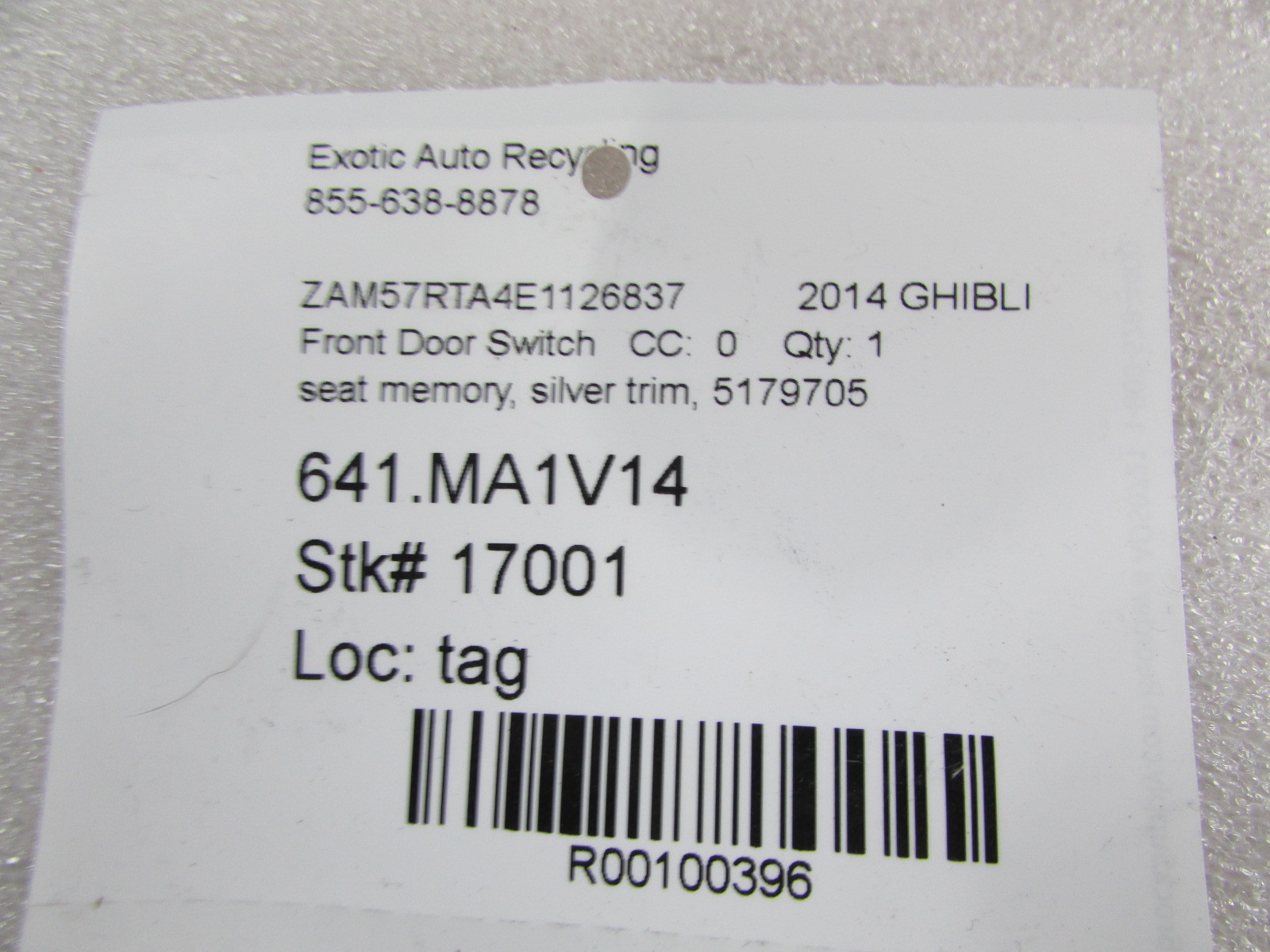 Maserati Ghibli, Driver's Seat Memory Switch Pack, Silver, Used, P/N 5179705