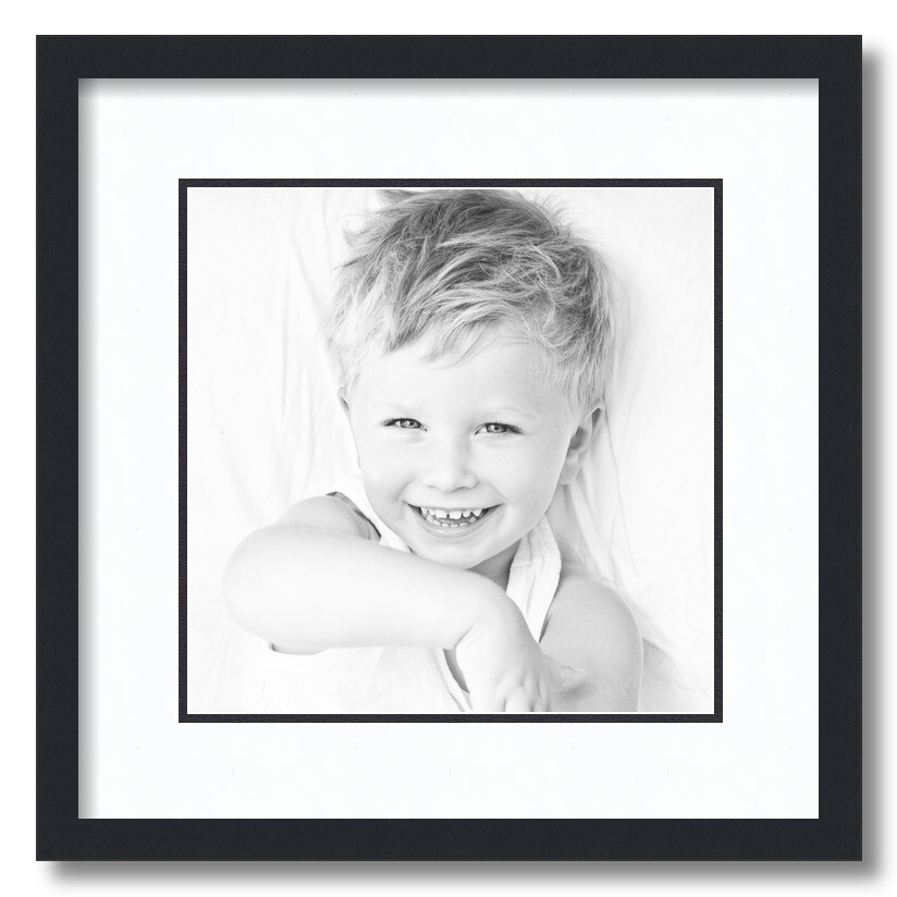 ArtToFrames Matted 16x16 Black Picture Frame with 2