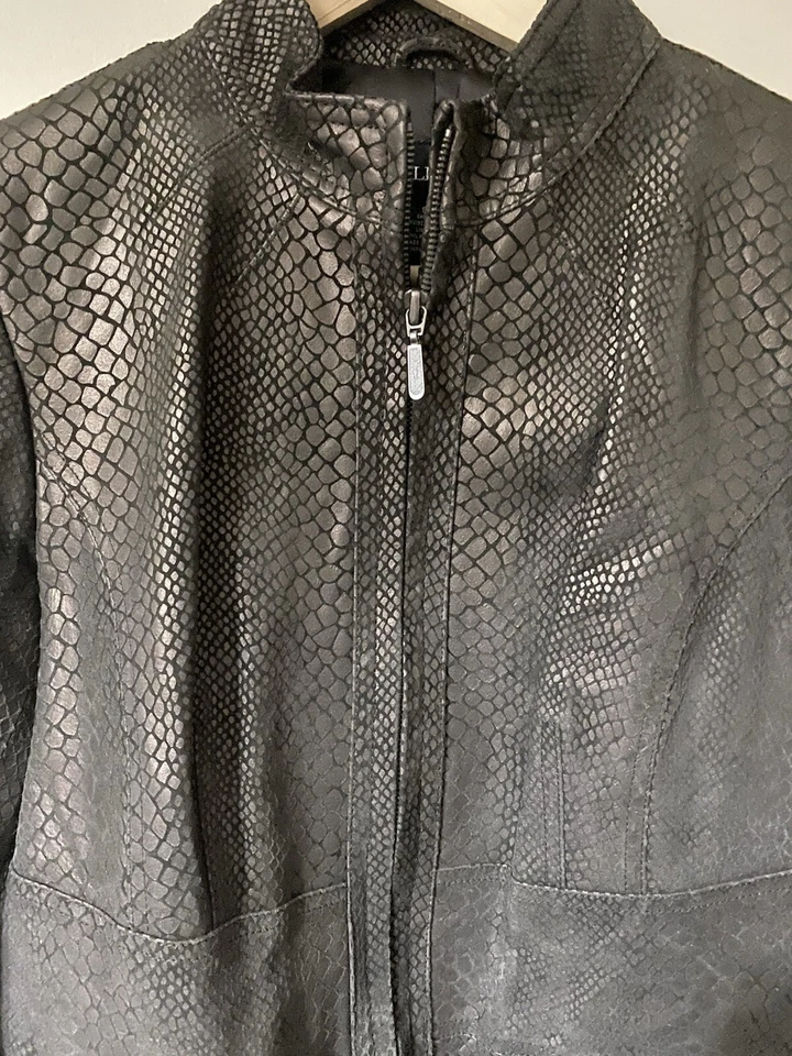 Alfani кожи Moto куртка коричневый выбитый с аллигатором, змея рептилии печати S - Изображение 3 из 4