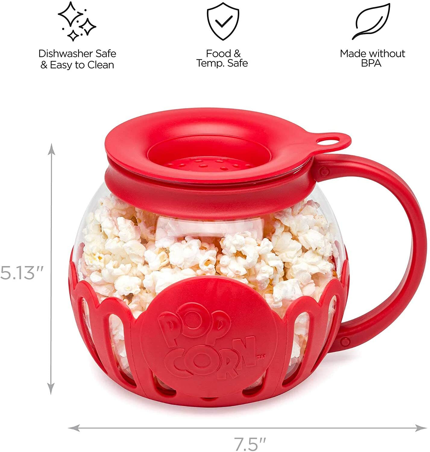 Ecolution Original Microwave Micro-Pop Popcorn Popper, Borosilicate Glass, 3 /1