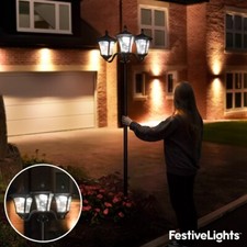 2.1m Solar Triple Head Clear White LED Outdoor Garden Pathway Lamp Post Light