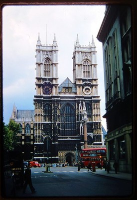 2x Kleinbilddias - London Westminster Abbey St James Park - 1955 ROTER RAND