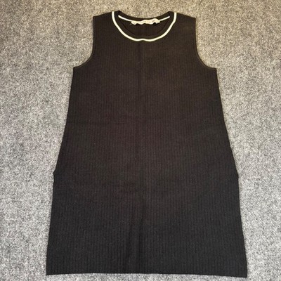 Athleta Women's XS Black Ribbed Sleeveless Knit Top Tunic Sweater White Trim