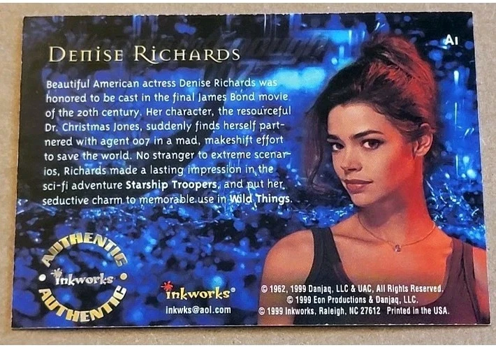 Tarjeta autógrafa James Bond The World Is Not Enough Inkworks Denise Richards A-1!! Foto 2 de 2