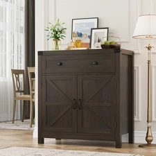 Homfa USATCN1052555 Farmhouse Buffet Cabinet with Drawer, Adjustable Shelf, Dark