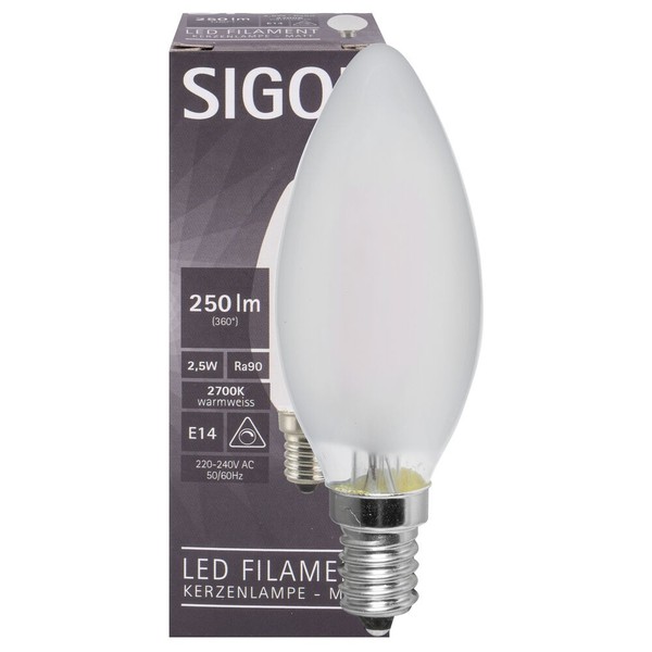 Led-Filament-Lampe Kerze E14 Matt Dimmbar C35 Filamentlampe Sigor SIG-6132801-image
