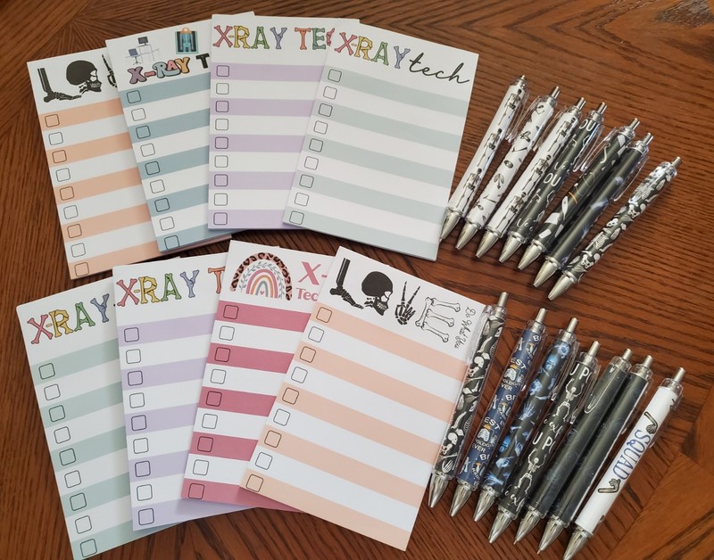 NEW 22 PC X-RAY RADIOLOGY TECH GIFT ~ 14 BALLPOINT PENS BLACK INK + 8 NOTE PADS