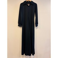 Vintage 70s Black Long Sleeve jumpsuit zip Front Pointed Collar Made in USA